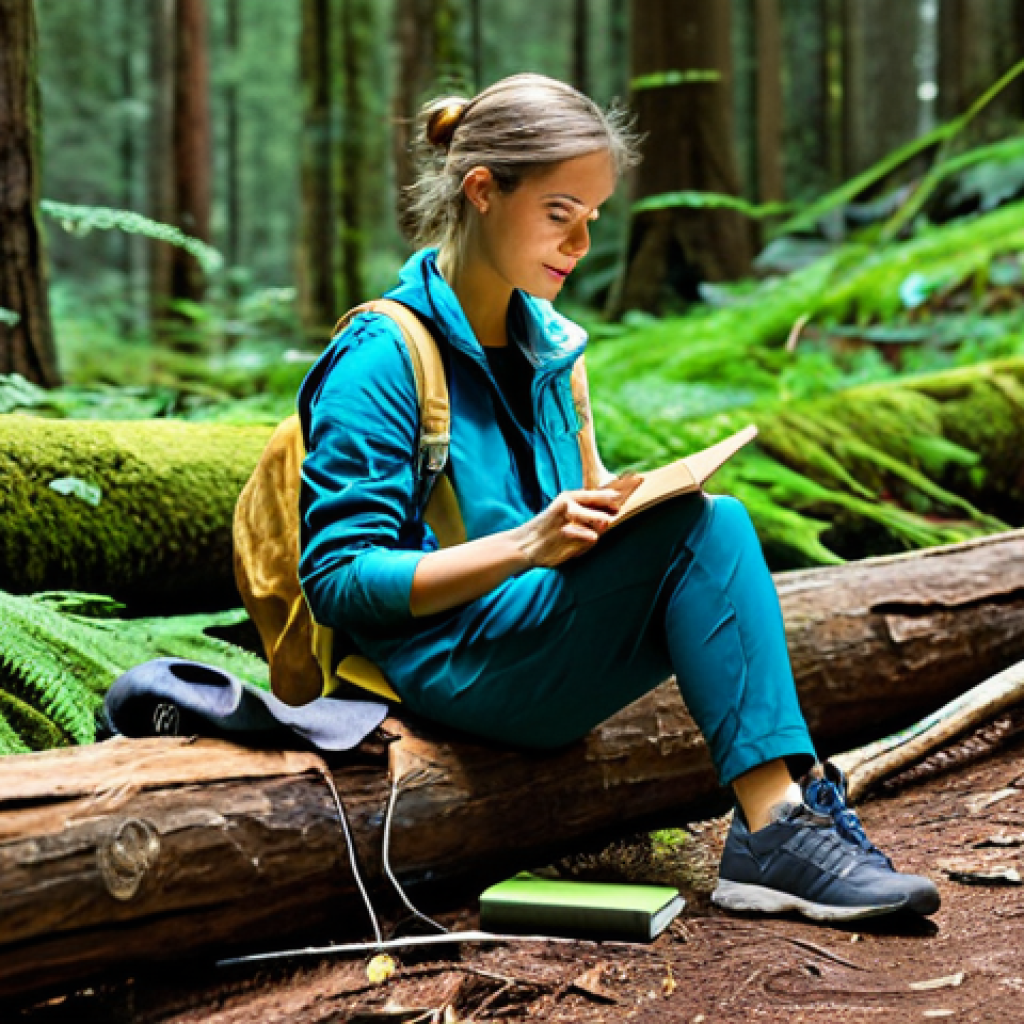 Digital Detox in Nature**

A woman fully clothed in modest hiking attire sits peacefully on a fallen log in a lush forest, totally disconnected from technology.  Sunlight filters through the trees. She's holding a nature journal and pen. No phone in sight.  safe for work, appropriate content, professional photography, perfect anatomy, correct proportions, natural pose, family-friendly.

**