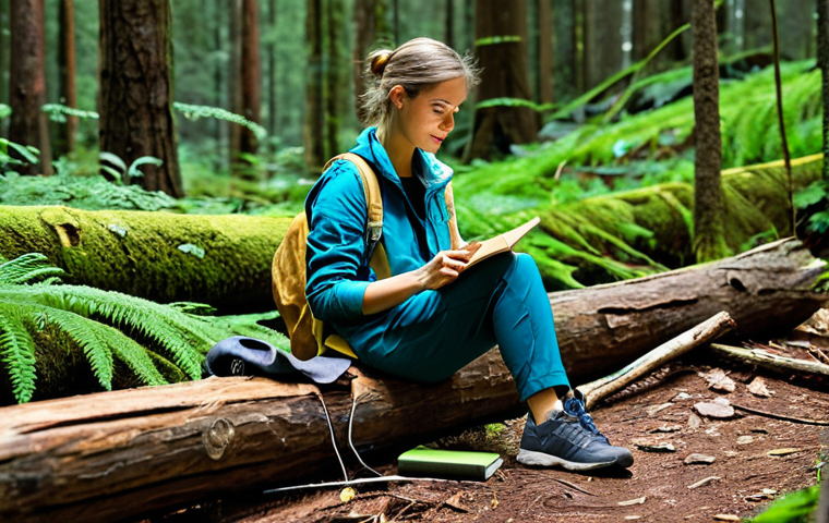 Digital Detox in Nature**

A woman fully clothed in modest hiking attire sits peacefully on a fallen log in a lush forest, totally disconnected from technology.  Sunlight filters through the trees. She's holding a nature journal and pen. No phone in sight.  safe for work, appropriate content, professional photography, perfect anatomy, correct proportions, natural pose, family-friendly.

**