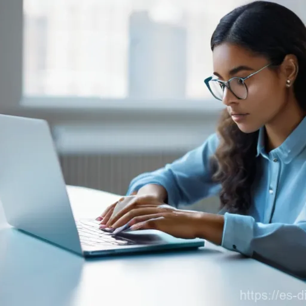 디지털 현명함을 통한 사회적 책임 의식 - **Prompt:** "A young, diverse individual, possibly a woman in her late 20s, with a focused and criti...