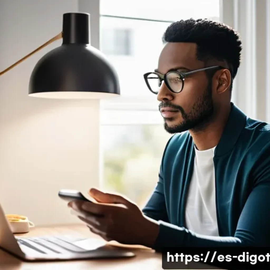 디지털 환경에서의 갈등 해결 방법 - **Prompt:** A diverse adult individual, dressed in smart casual attire, sits at a clean, minimalist ...