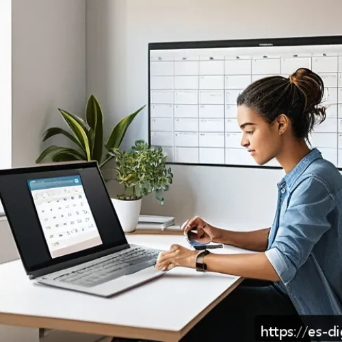 디지털 현명함을 위한 행동 계획 수립 - A modern home office setting with a young professional using a laptop and smartphone simultaneously,...