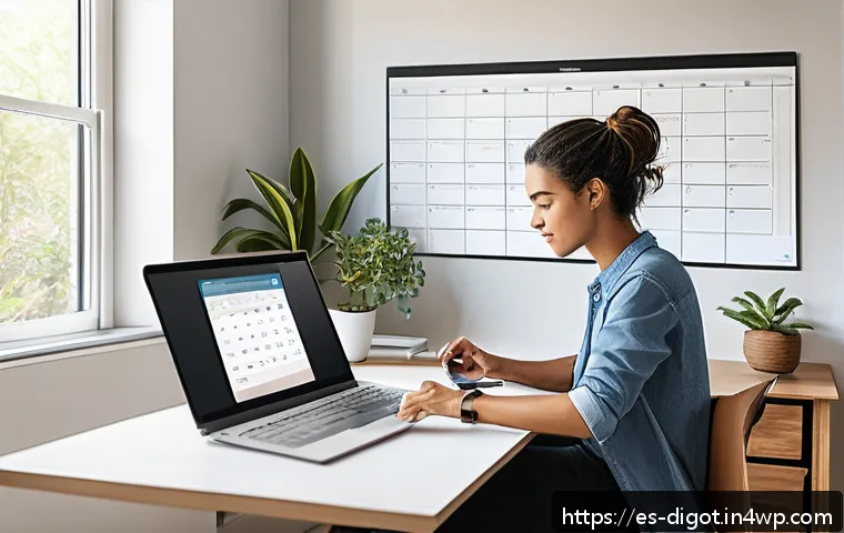 디지털 현명함을 위한 행동 계획 수립 - A modern home office setting with a young professional using a laptop and smartphone simultaneously,...