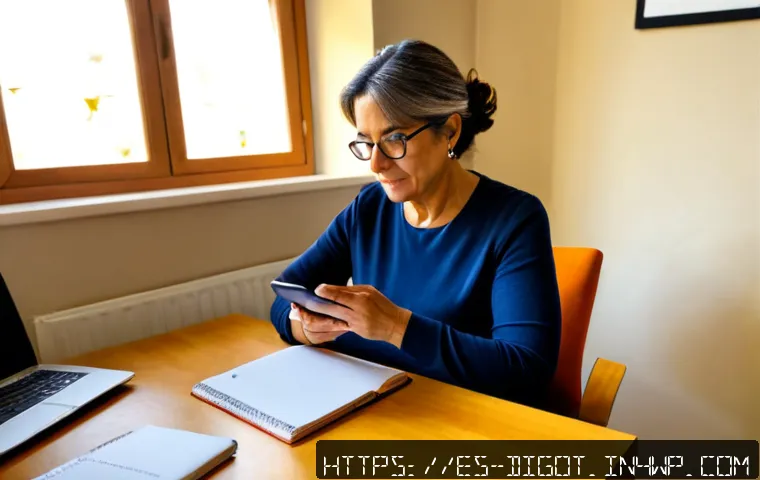가짜 뉴스에 대응하는 디지털 현명함 - Photorealistic scene of a Spanish-speaking middle-aged woman at a bright home office desk, calmly co...